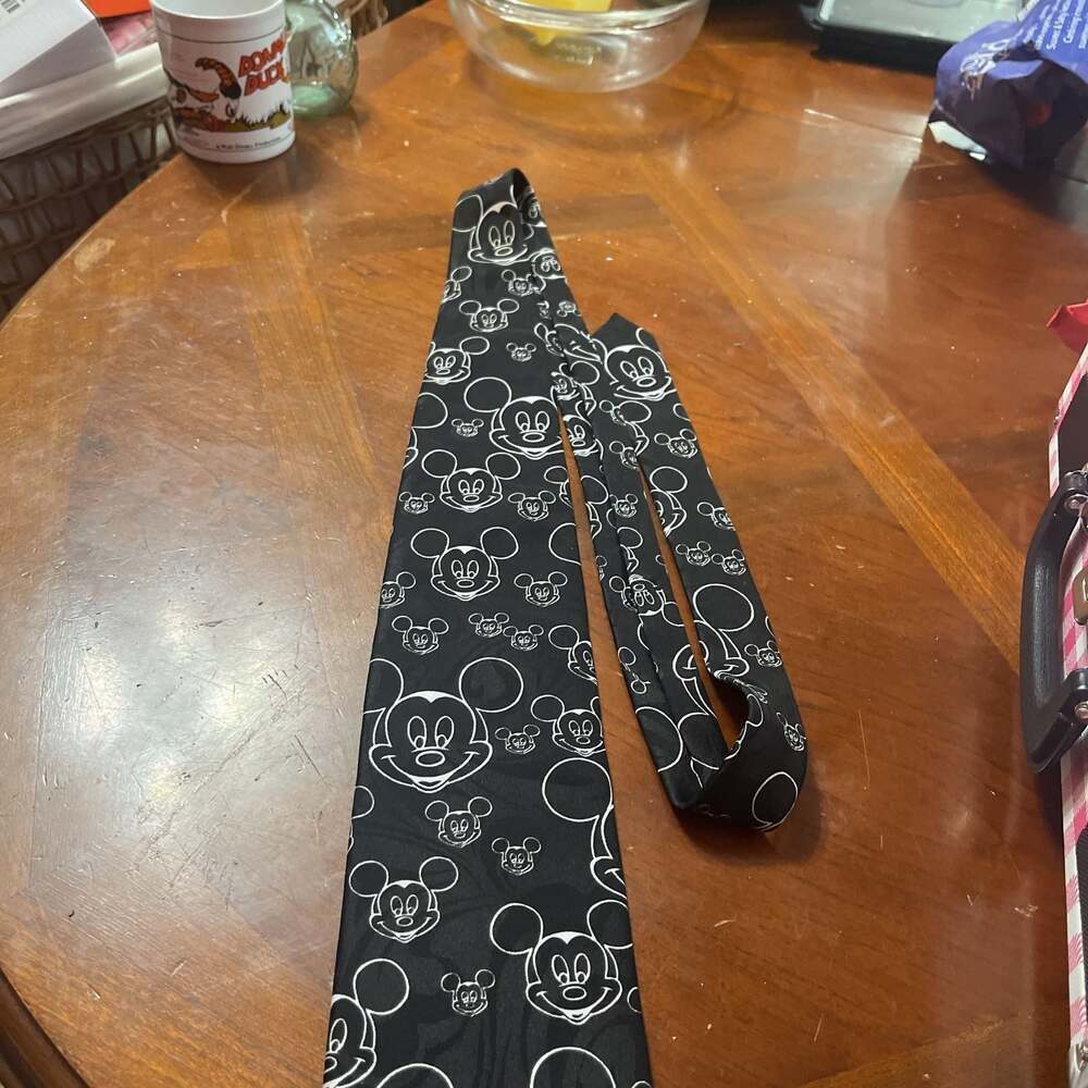 Disney Black Mickey Mouse Head Pattern Neck Tie
